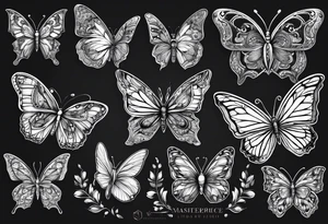 3 fine line butterflies in different positions tattoo idea