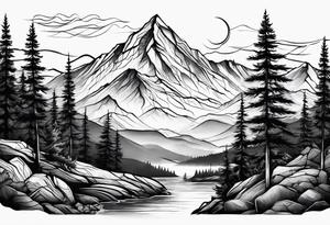 Fineline mountain scene tattoo idea