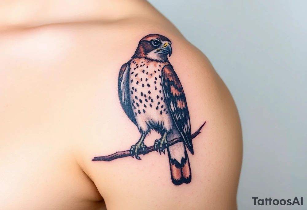 Sparrowhawk sitting on a branch tattoo idea