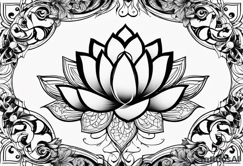 Lotus flower with fire and Aries symbol tattoo idea