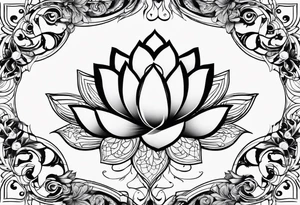 Lotus flower with fire and Aries symbol tattoo idea