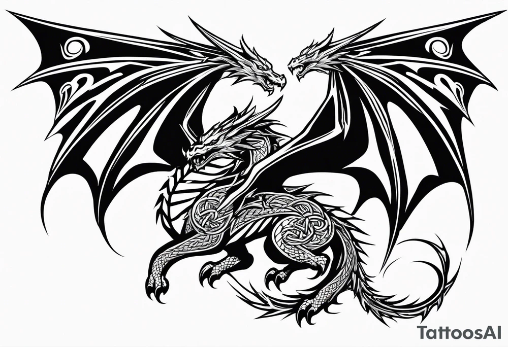 Celtic dragon flying downward tattoo idea