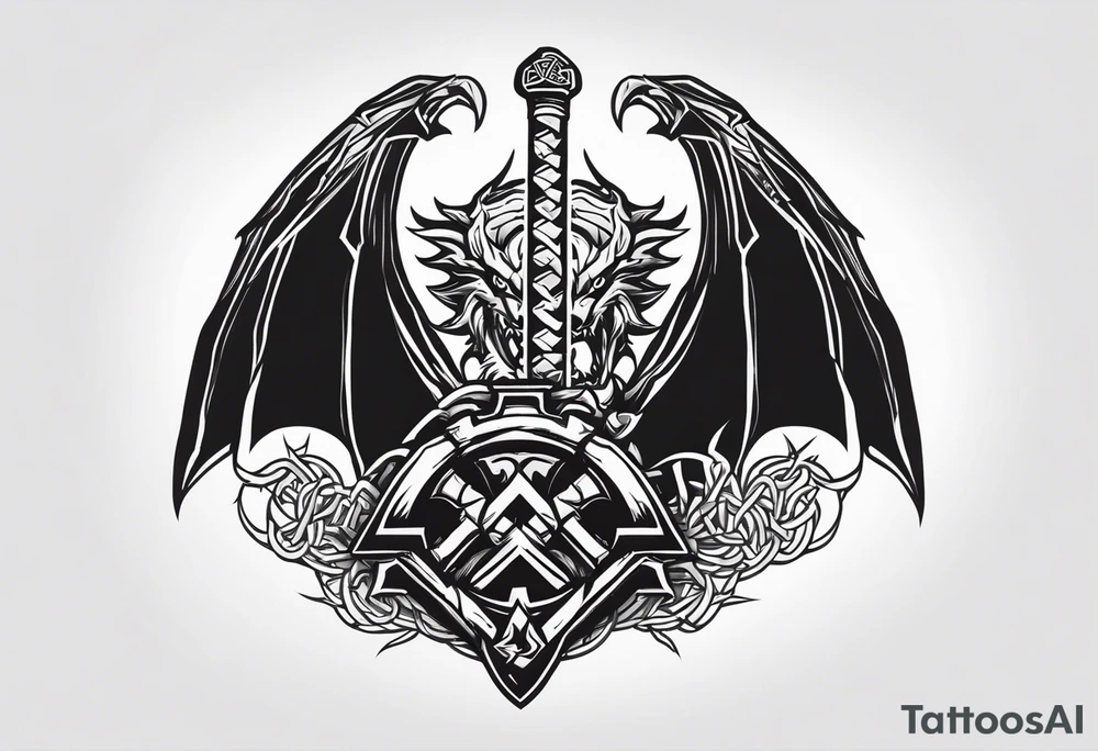 Valhalla sword shield dragon axe Valknut barbed wire chains fire tattoo idea Valhalla sword shield dragon axe Valknut barbed wire chains fire tattoo idea