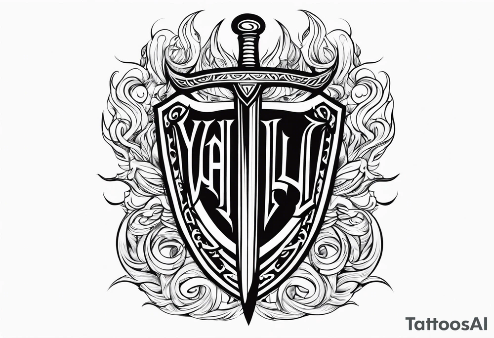 Valhalla on  fire shield sword tattoo idea