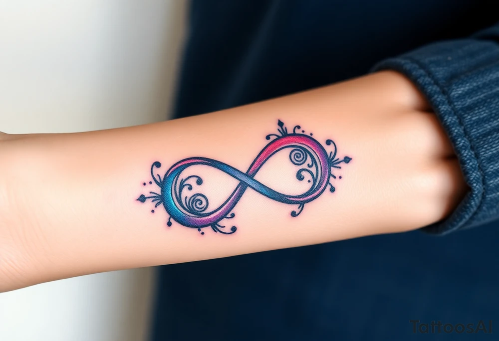 One fully depicted infinity symbol and swirling galaxy patterns tattoo idea