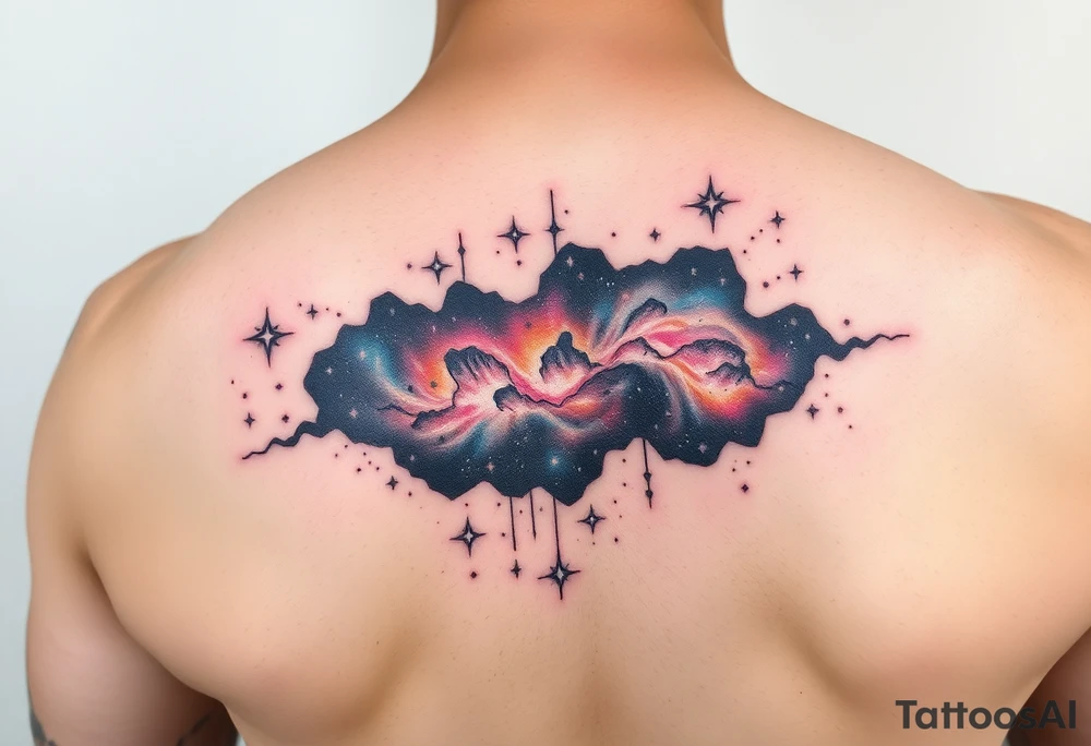 The galaxy using negative spaces with hints of color and stars tattoo idea
