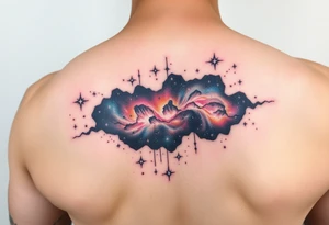 The galaxy using negative spaces with hints of color and stars tattoo idea