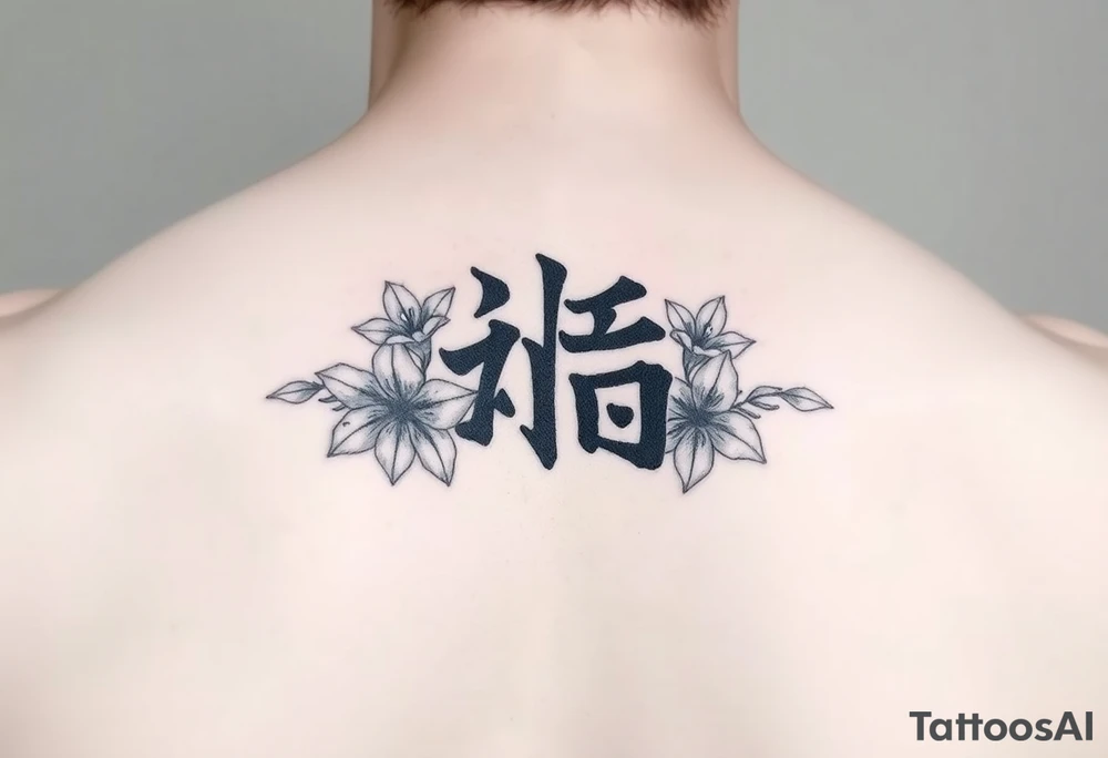 japanese letter meaning sonder with lilies around it tattoo idea