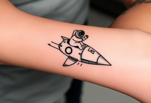 Busted Rocket ship with sparks coming out the back  with astronaut riding it. It has LHS written on it and K and J on the nose tattoo idea