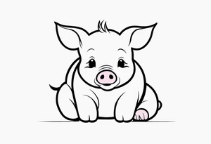 very cute chubby happy piglet.
outline only.
black and white only.
only show the piglet. no extra lines or decoration.
no black shading.
dont make the ears too big.
draw very thin lines tattoo idea