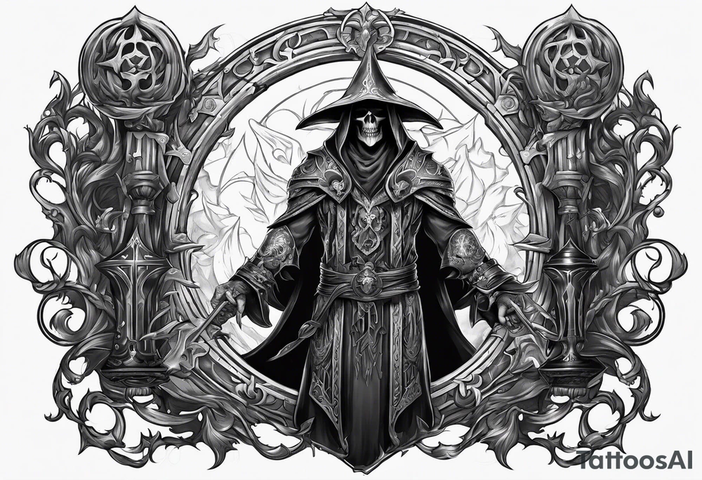 necromancer guy from diablo game small full body far tattoo idea