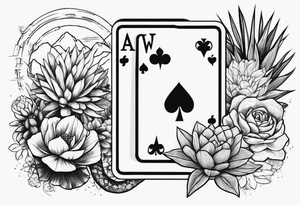 womens western sticker tattoo arm sleeve with playing cards, snakes, and cactuses with flowers in the background tattoo idea