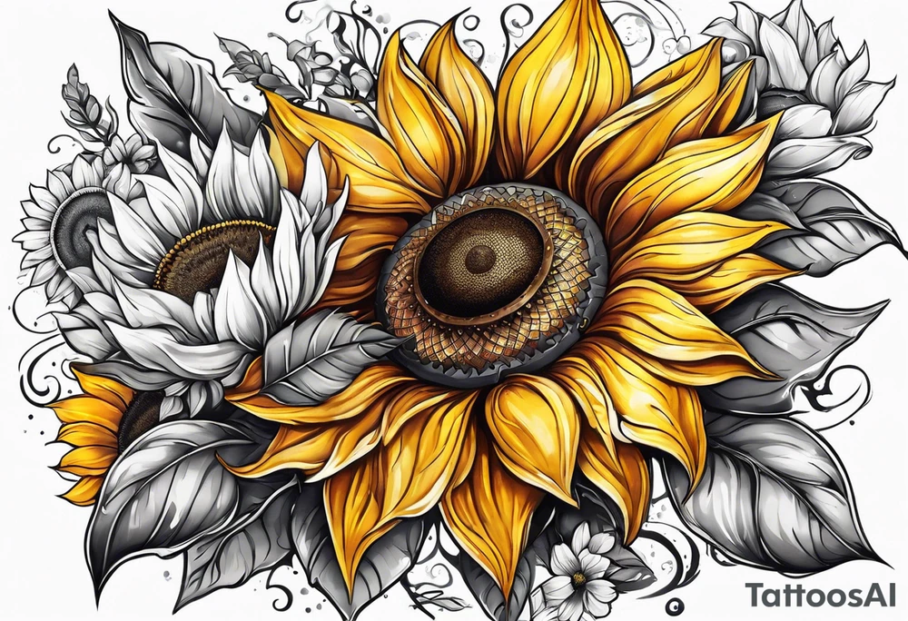 Sunflower viking sleeve tattoo idea