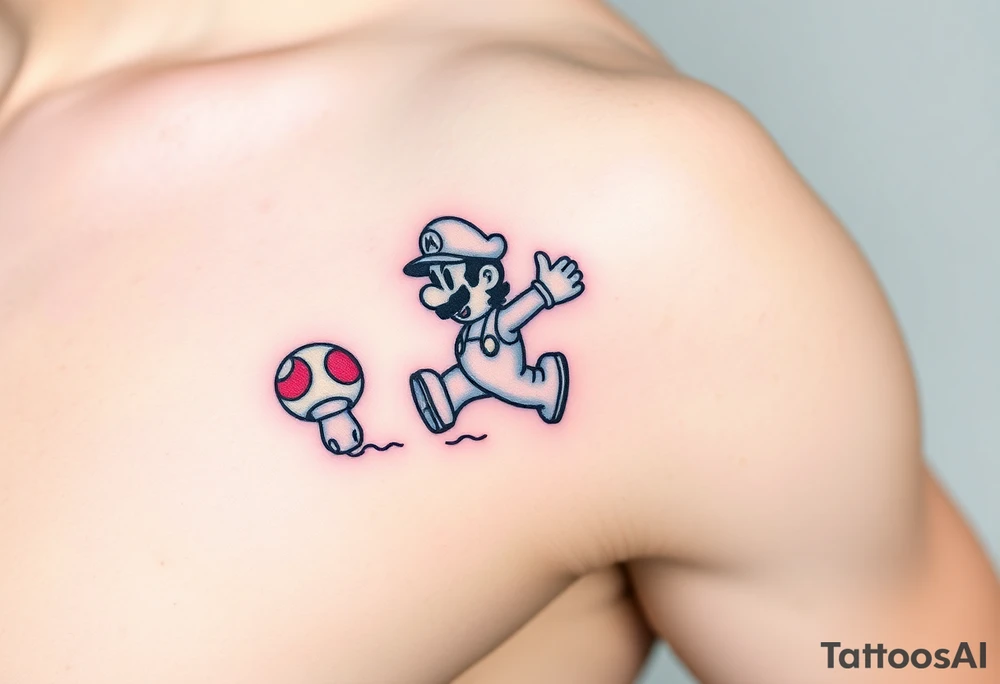 Mario from Super Mario, chasing a mushroom tattoo idea