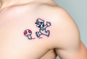 Mario from Super Mario, chasing a mushroom tattoo idea