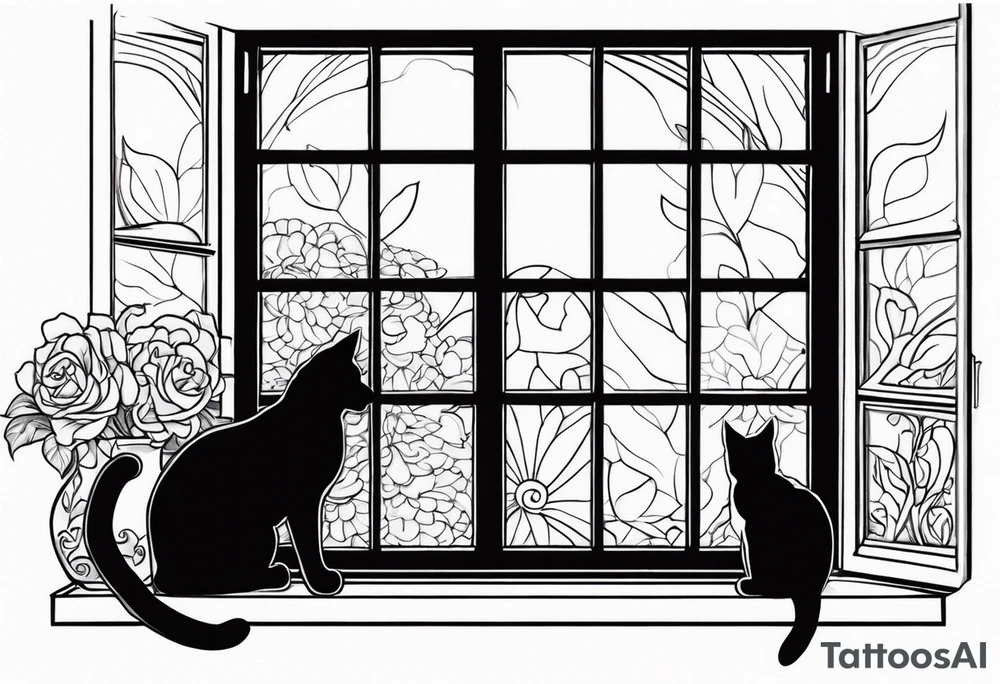 cat and dog looking out window tattoo idea