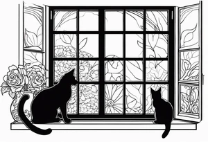 cat and dog looking out window tattoo idea