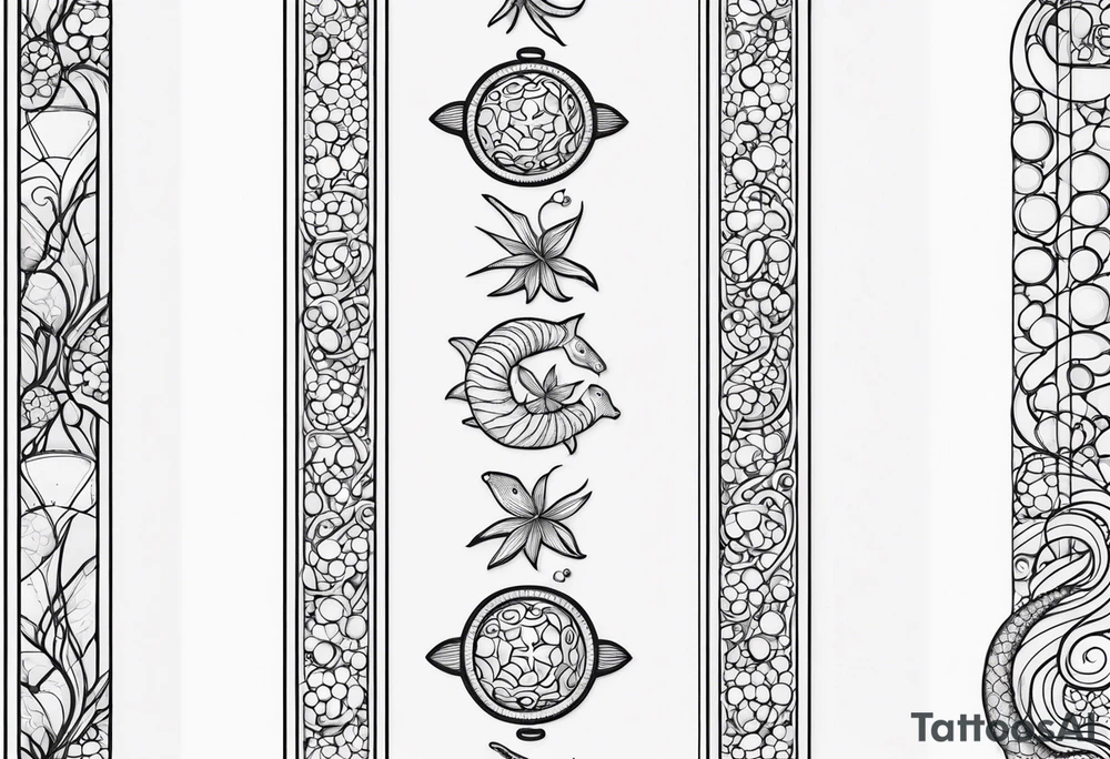Small Starfish, Seahorse and turtle in a vertical line with bubbles tattoo idea Small Starfish, Seahorse and turtle in a vertical line with bubbles tattoo idea