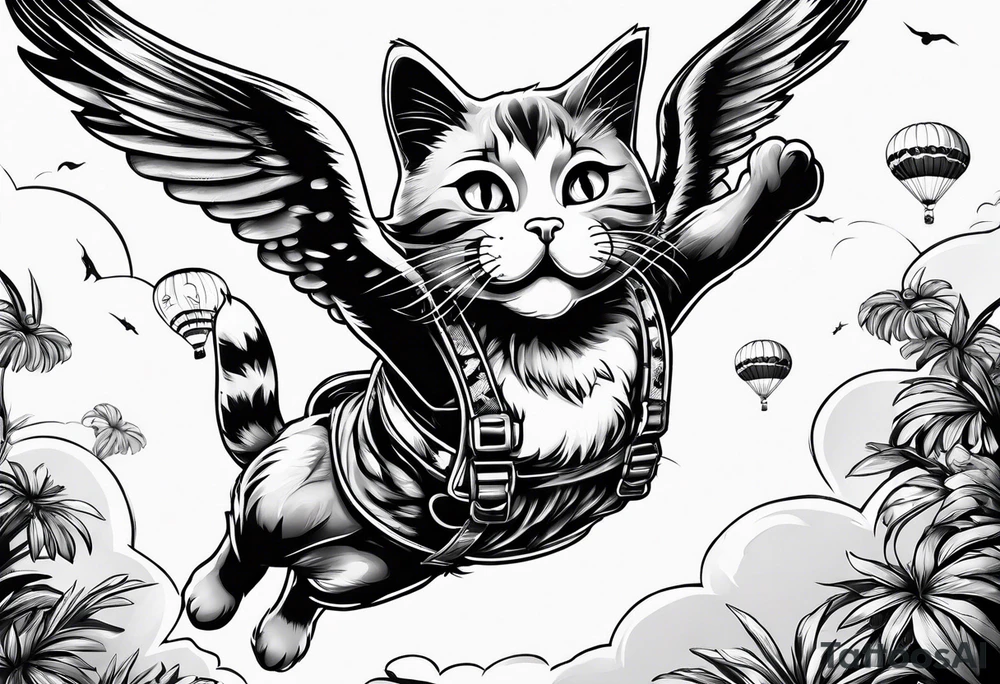 funny cat skydiving tattoo idea