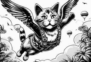 funny cat skydiving tattoo idea