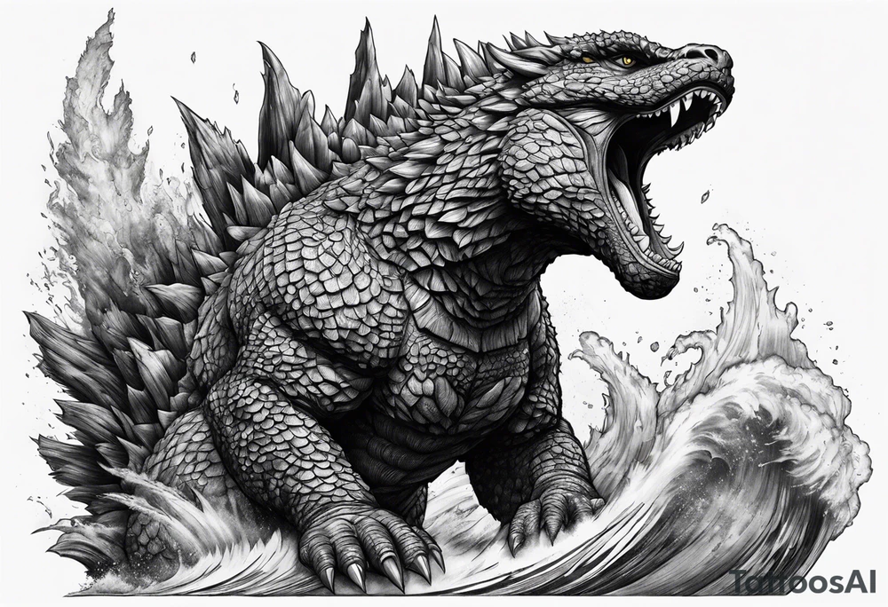 godzilla, full body, roaring tattoo idea