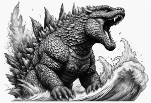 godzilla, full body, roaring tattoo idea