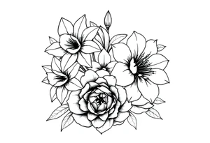 daffodils, jonquils, chrysanthemum and peony in a bouquet for a small tattoo tattoo idea