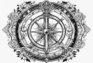 sagittarius symbol with designs for family surrounding it tattoo idea