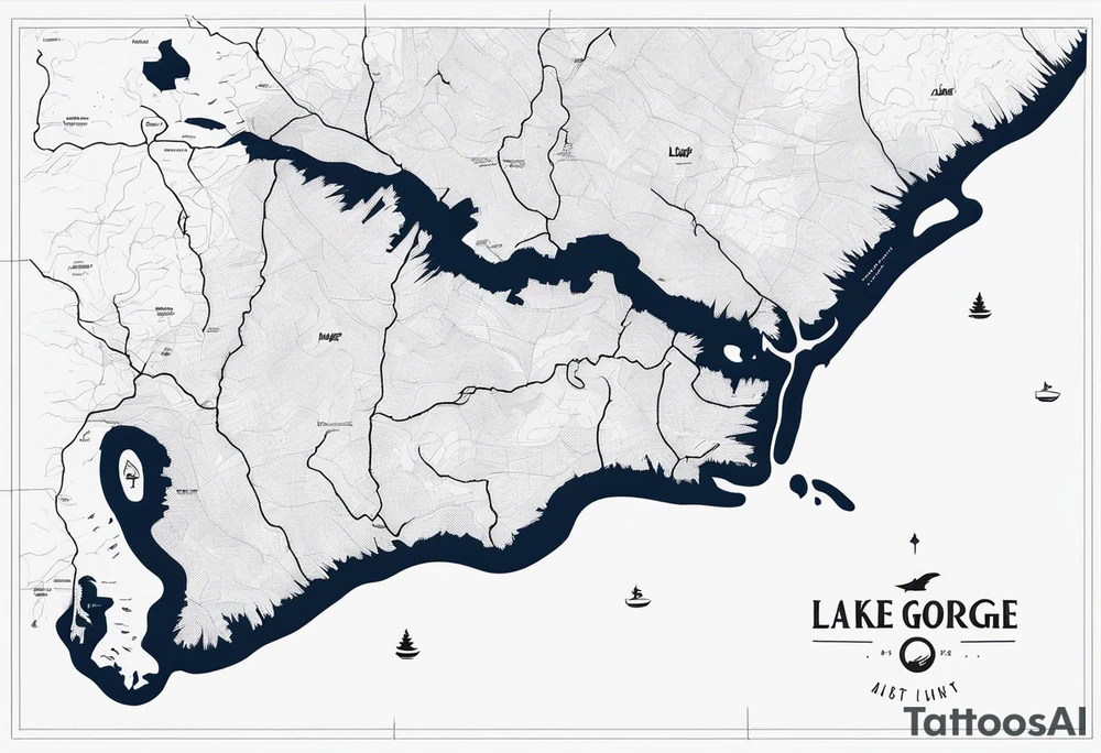 map of Lake George, NY with small hashmarks filling it throughout tattoo idea
