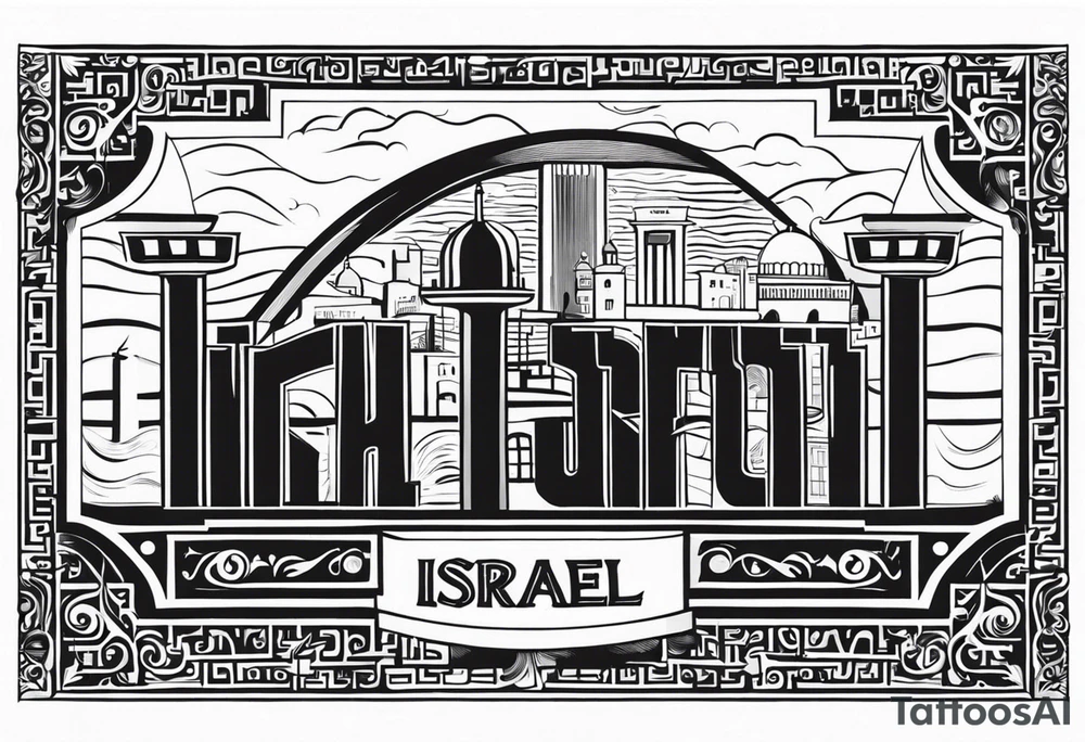 israel city vector gate 
swirl  vignette tattoo idea