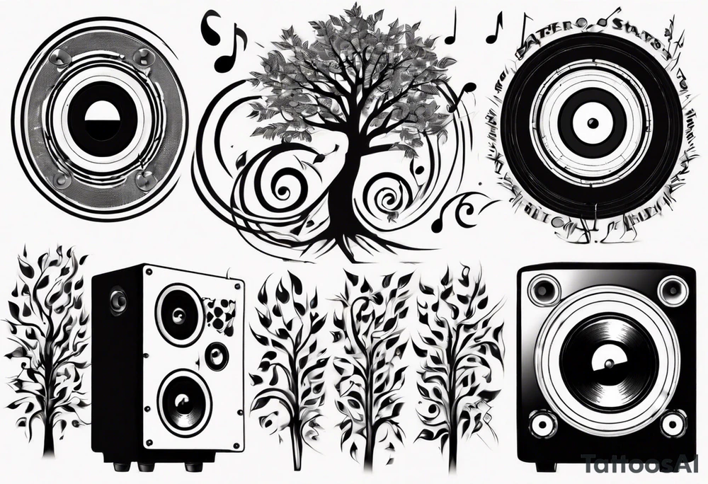 music speaker note tree stave DJ tattoo idea