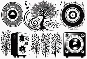 music speaker note tree stave DJ tattoo idea