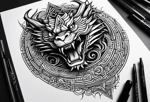 A dark evil dragon with a labyrinth on it tattoo idea