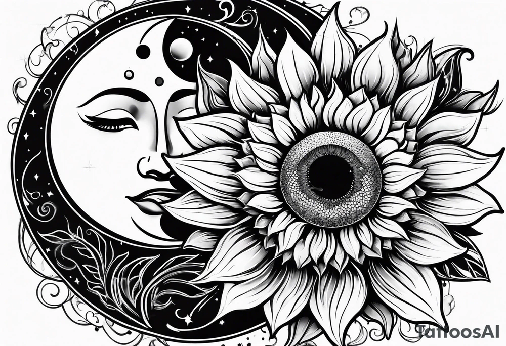 Sunflowers sun and moon tattoo idea