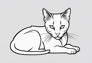 Design a simple outline tattoo of a cat stretching, embodying grace and flexibility, perfect for a subtle yet expressive design tattoo idea