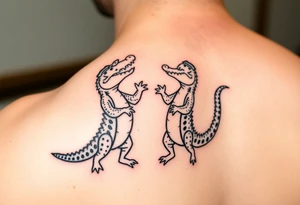 cartoon Mardi gras alligators standing up and dancing tattoo idea