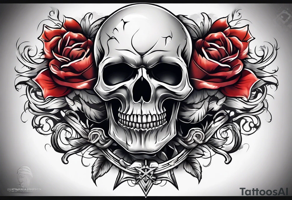 Skull and cross bones with blonde pigtails tattoo idea