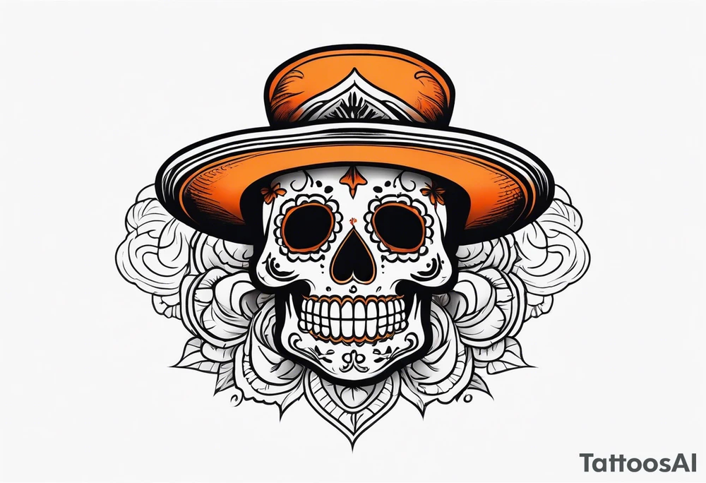 Mexican skull with smoke coming out of the bottom orange and black tattoo idea