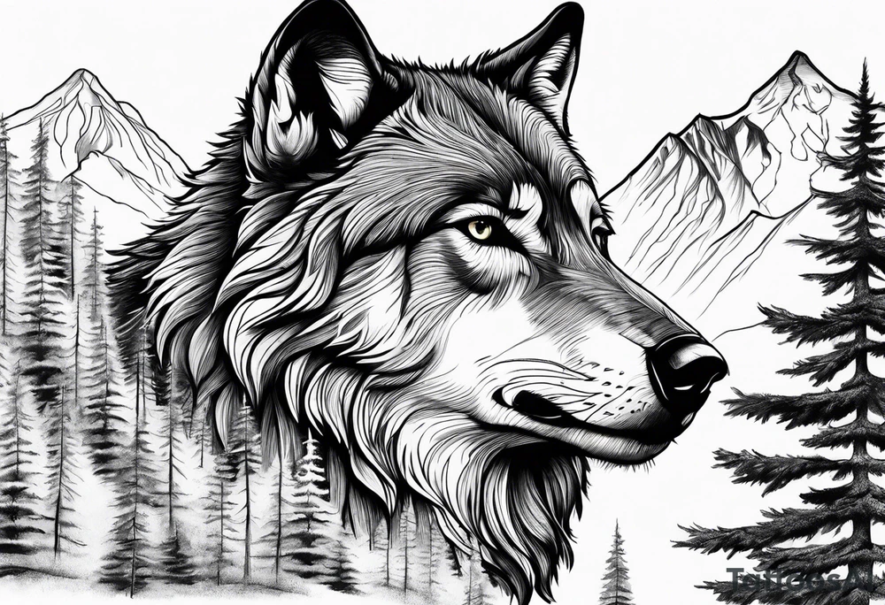 Mountains, wolf in it tattoo idea