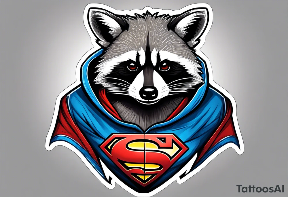 raccoon wearing a Superman hoodie tattoo idea