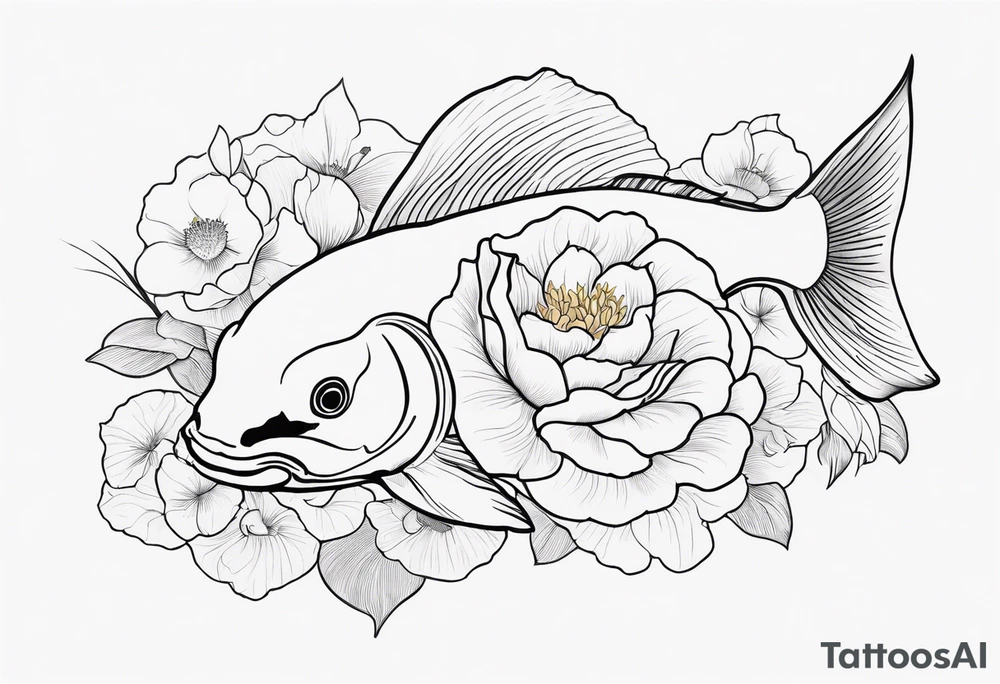 Koi fish with Taurus birth flower in the middle tattoo idea