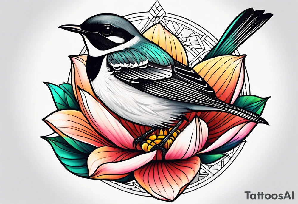 wagtail and lotus tattoo idea
