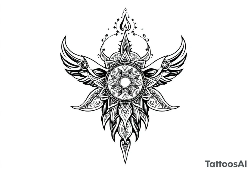 long ornament shaman and witch style mytical with ancient rhyme tattoo idea