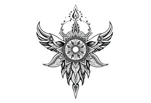 long ornament shaman and witch style mytical with ancient rhyme tattoo idea