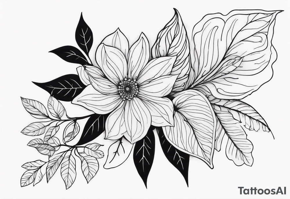 Leaves with Flower Details Long tattoo idea