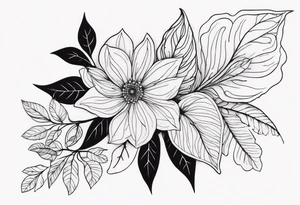 Leaves with Flower Details Long tattoo idea