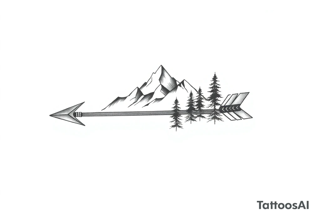 Arrow arrowhead is a mountain the arrow stem is wood the arrow feathers are pine trees tattoo idea