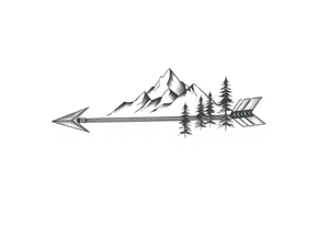 Arrow arrowhead is a mountain the arrow stem is wood the arrow feathers are pine trees tattoo idea