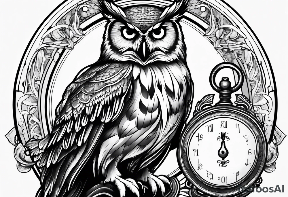 owl holding a scale with its claws tattoo idea