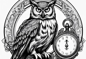 owl holding a scale with its claws tattoo idea